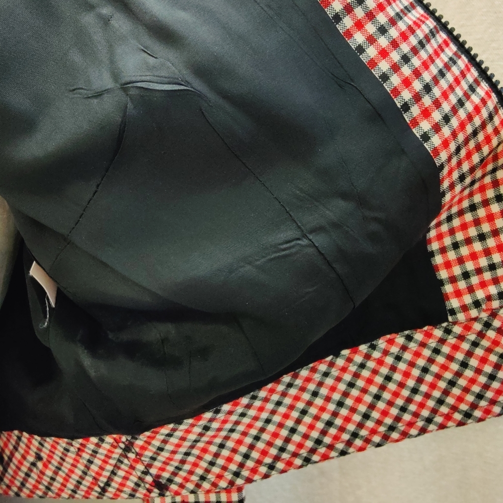 Georgiou Studio Red Black White Check Pattern Cropped Jacket - Size 4 - Picture 6 of 11